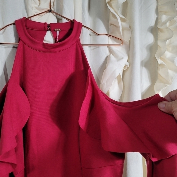 NWT Free People Sweet Talk Frill Mini Dress Raspberry Medium Ponte Knit - Picture 4 of 10